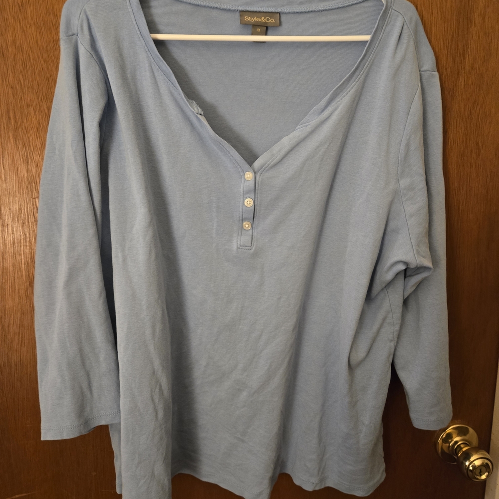 Style & Co. Light Blue Henley Top